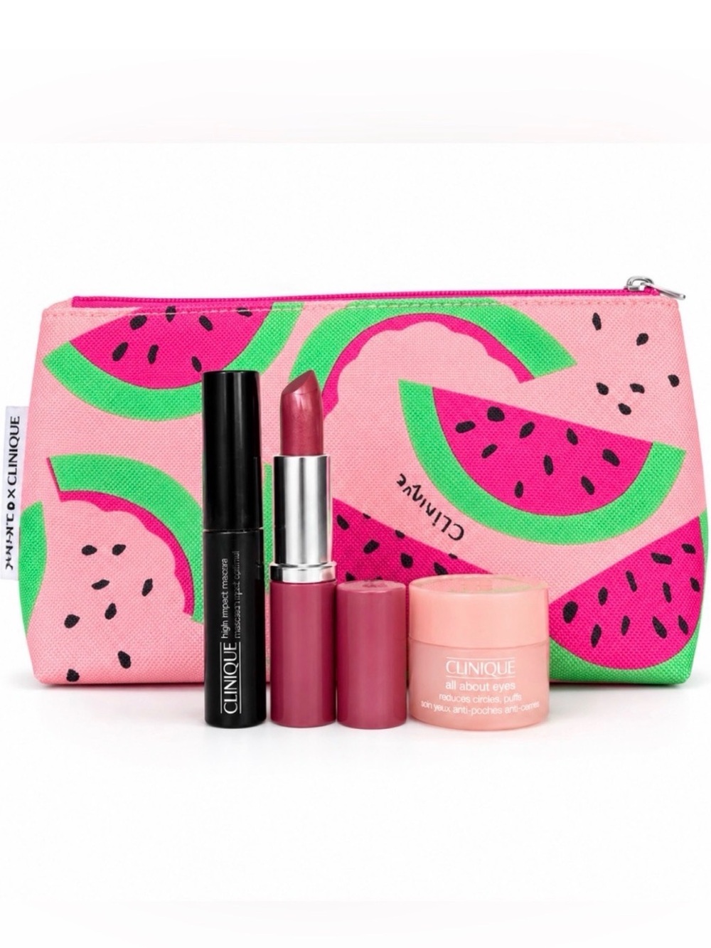 Clinique Love Pop Lipstick Travel Set Mascara Eye Cream Cosmetic Bag